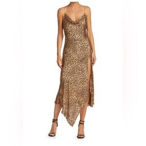 ALICE + OLIVIA Harmony Leopard-Print Satin Asymmetric Slip Dress size 12